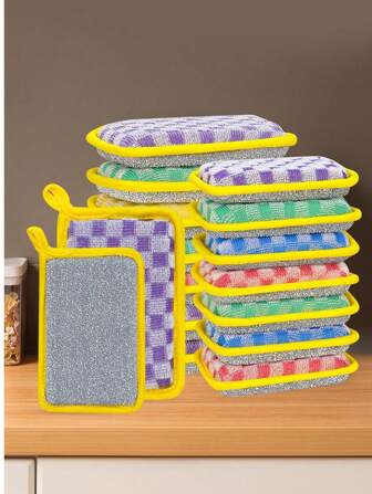 3pcs Cleaning Sponges, Dishcloths,(5.91inx3.94in) Minimalist Style Cleaning Rags, Sink Or Stovetop Cleaning Cloths, Antibacterial Washable Scrubbing Brushes, Kitchen Cleaning Essentials, Small Cleaning Tools