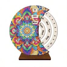 SNA Nouveau style 2025 Peinture de diamant en forme spéciale en bois Calendrier perpétuel lunaire DIY Décoration de bureau rotative faite main pour débutants Cadeau d'artisanat