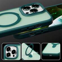 Hadaasi 1 个绿色柔软触感磨砂磁性枢轴支架，带合金镜头膜，PC + 硅胶 TPU 二合一，带隐藏式可旋转磁性金属可折叠指环支架，超薄防震半透明磨砂气垫防指纹手机壳，兼容 Apple 17 Pro/17 Pro Max/17 Air/17/16 Pro/16 Pro Max/16 Plus/16/16E/SE4/15 Pro/15 Pro Max/15 Plus/15/14 Pro/14 Pro Max/14 Plus/14/13 Pro/13 Pro Max/13/12 Pro/12 Pro Max/12/11 Pro Max/11/11 Pro 防水防摔防刮 - 綠色 - 查看 5