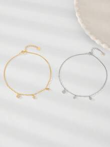 1 Stück 925 Sterling Silber süßer Stern Herz Dekor Fußkette, modisches Geburtstagsgeschenk & Alltagsträgerei