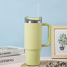 Compatible With Stanley 40 0zH2.0 Tumbler With Handle, DoubleWalled Vacuum Insulated StainlessSteel Water Bottle PremiumSummer Drinkware Portable HandyFlask Travel Mug Lced Coffee CupFor Outdoor Camping, Hiking,Driving, Travel, Perfect Gift Ldea - 黃綠色 - 查看 1