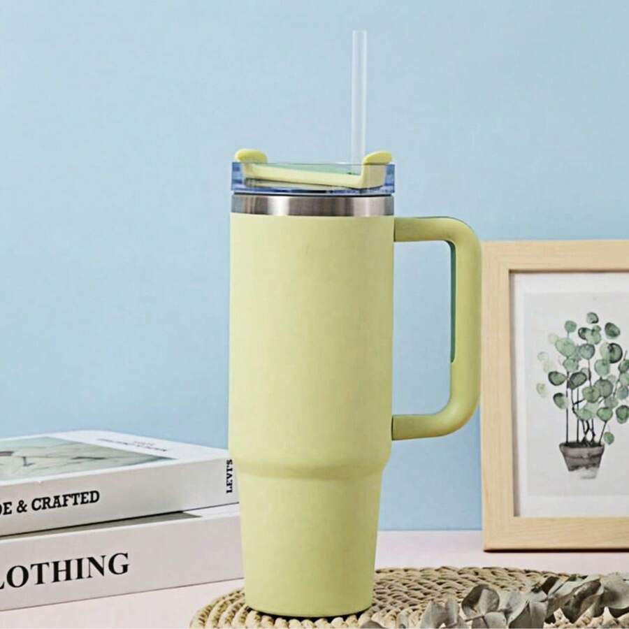 Compatible With Stanley 40 0zH2.0 Tumbler With Handle, DoubleWalled Vacuum Insulated StainlessSteel Water Bottle PremiumSummer Drinkware Portable HandyFlask Travel Mug Lced Coffee CupFor Outdoor Camping, Hiking,Driving, Travel, Perfect Gift Ldea - 黃綠色 - 查看 1