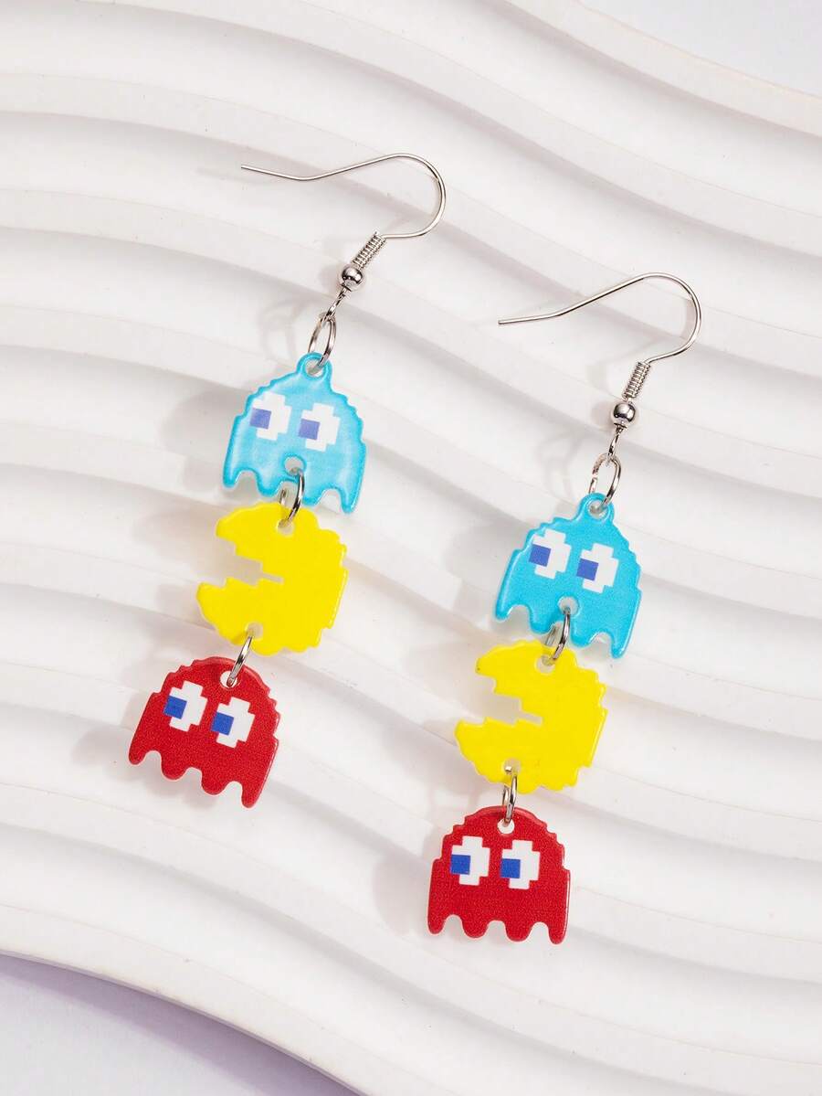 1 Cặp Hoa tai dài bằng Acrylic hình quái vật nhiều màu sắc dễ thương và vui nhộn, Hoa tai thiết kế hoạt hình khảm - Nhiều màu - Xem 1