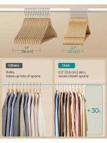 Wooden Hangers, Pack Of 20, Pack Of 30, Coat Hangers, Pants Bar, 360° Swivel Hooks, Solid Birch Wood, For Jackets, Shirts, Coats, Natural Beige