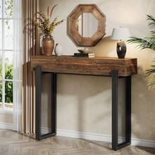 Tribesigns 41" Wood Console Table With Storage, Industrial Small Entryway Table With Mesh Metal Legs, Narrow Sofa Table Behind Couch For Living Room, Entryway, Foyer, Hallway, Rustic Brown & Black - Brown & Black - View 3