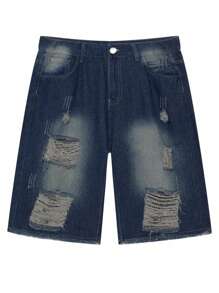 Men's Fashion Distressed Skinny Straight Denim Shorts Jorts