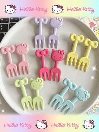 Sanrio 10pcs/30PCS/50pcs Cartoon Kt Cat Fruit Fork Set, Cute Animal Creative Fruit Signature Bento Fruit Fork, Dessert Fork, Party, Birthday, Holiday Gift, Perfect Gift For Friends, Colleagues, And Family,School Supplies
