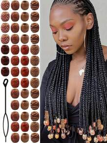 Large Hole 100 Beads Wooden Painted Hair Beads, Hair Accessories, Hair Style Beads, Suitable For Braiding, Plaiting And DIY (Including Black Professional Needle) Hair Clips, School Stuff