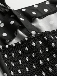 Abito midi da donna elegante e vintage, con scollo a pois e colletto, orlo arricciato, fiocco, in tessuto jacquard elegante e vintage, adatto per eventi all'aperto, uscite serali, giardino in estate