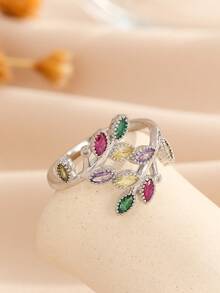 1 件奢华秋叶设计铜色锆石开口戒指,名人灵感,高品质工艺,适合女性办公室、校园、节日、派对、日常佩戴 - 金黃色 - 查看 19