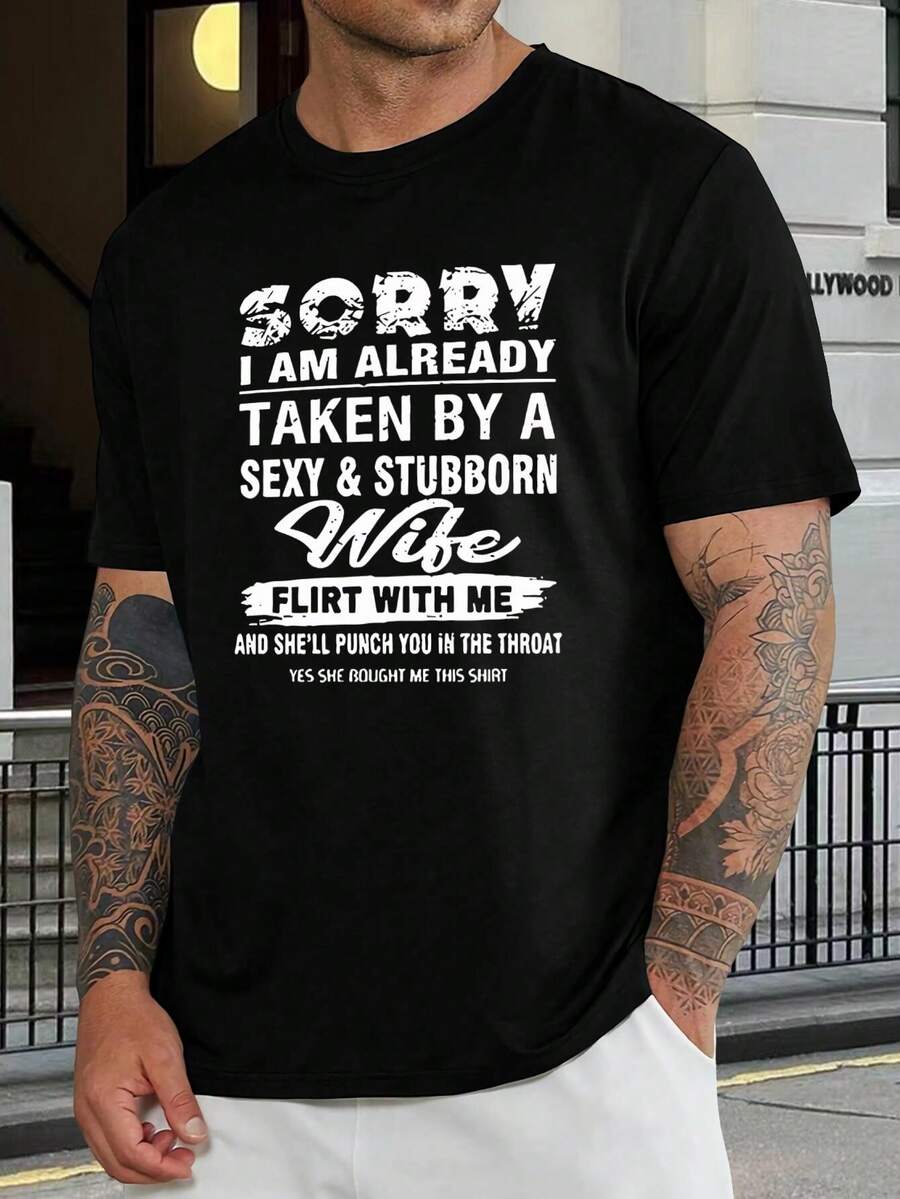 Camiseta divertida para marido - Camiseta gráfica de 'Lo siento, estoy casado' - Regalo para hombres de su esposa - Camiseta divertida de 'Esposa sexy y terca' - Regalo de aniversario o cumpleaños para él - Negro - Ver 1