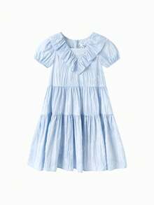 Balabala Girls' Bubble Sleeve Dress 2025 Summer Princess Dress - Blue Tint - View 1