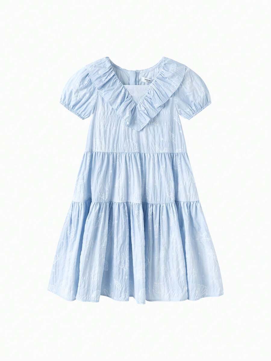 Balabala Girls' Bubble Sleeve Dress 2025 Summer Princess Dress - Blue Tint - View 1