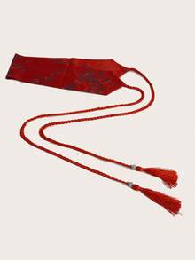 1 st. elegant broderat rött skärpbälte i kinesisk stil för kvinnor, dekorativt midjeband som passar till stickad klänning, avslappnad vintage- och palatsstil för fest, sött och sexigt gatubälte, elegant tygbälte för vår, höst, sommar, skola, höst, halloween - Röd - Visa 4