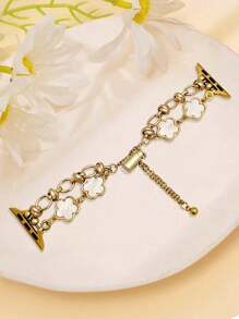 1pc Compatible With Apple Watch Luxury Gold Chain & White Floral Decorated Bracelet Watch Band, Suitable For Ultra3/2/1, SE, S10/S9/8/7/6/5/4/3/2/1 Series, Fashion Gift For Young Women, Global Popular New Watch Strap 38mm 40mm 41mm 42mm 44mm 45mm 49mm Smart Watch Accessories