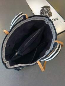 1 件个性化海军条纹帆布手提包，定制刺绣名字，大容量撞色条纹休闲沙滩包，工作通勤购物袋，时尚休闲风格，适合送给家人、朋友、圣诞节、复活节、春节、母亲节、妇女节、情人节、教师节、护士节、生日的礼物 - 彩色 - 查看 2