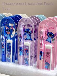 Disney 10pcs Disney Back-To-School Galaxy Edition | Stitch Running & Winking 0.5mm Cute Mechanical Pencil Set With High-Gloss Coating & Cushion Spring Tip - Diamond-Patterned Soft Grip Anti-Slip Ergonomic Design For Kids, Ignite Your Interstellar Study Journey School Supplies,Back To School