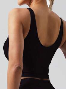 NcmRyu A Sports Bra Tank Top Solid Color Backless Wire Free Removable Padding High Elasticity Suitable For Yoga And Running  Sleek V Neck Sports Tank Top For Women Slimming Sleeveless Workout Running Crop Top With Removable Pads High Stretch Perfect For Spring Summer - Black - View 6