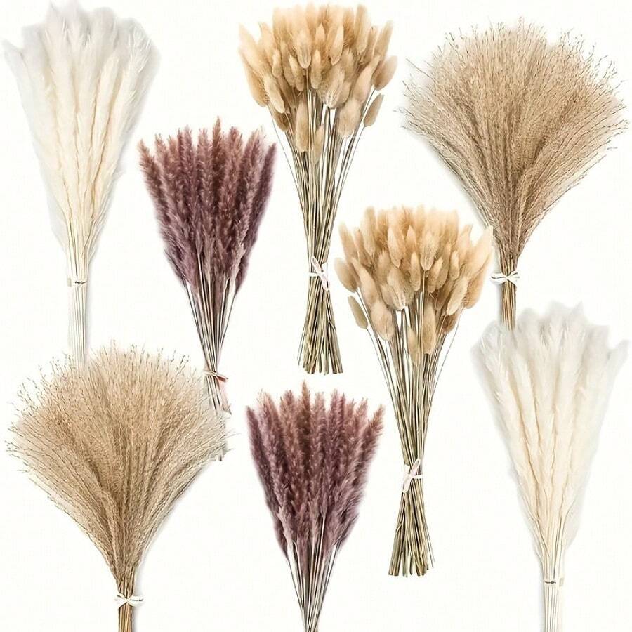 60/110pcs Artificial Reed Grass Decor, Bohemian Style Faux Flower Stems, Suitable For Home Vase, Wedding Table Centerpiece, Party Decoration, Summer Wedding, Autumn Halloween Thanksgiving Christmas Decor - Apricot - View 1