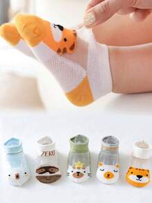 5 pares de calcetines cortos versátiles, suaves y transpirables con diseños de dibujos animados lindos para niños - Multicolor - Ver 1