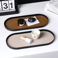 Bandeja ovalada de metal estilo nórdico con acentos - Organizador versátil de uso múltiple para joyas, fragancias, gafas y llaves | Solución de almacenamiento decorativa elegante para el hogar, hotel, cafetería y eventos (sala de estar, baño, dormitorio, entrada) para mujeres Organizador de almacenamiento Esenciales de viaje Regalo de regreso a la escuela - Multicolor - Ver 6