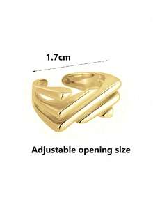 1 pezzo Anello semplice e alla moda da donna, con griglia quadrata traforata, regolabile - Oro giallo - Visualizzare 3