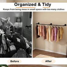 1-Pack Industrial Pipe Clothing Rack - Detachable Wall Mounted Heavy Duty Space Saving Garment Rack For Closet Storage - Black, 2/3 Base,Storage Holders & Racks Sturdy And Adjustable