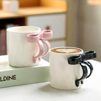 1 pieza Taza cerámica con textura de panal de abejas con lazo adorable, capacidad de 400ml (13.53oz), gran taza de café feliz para niña, opción perfecta para fiestas festivas, regalo ideal para parejas, cumpleaños o regreso a la escuela