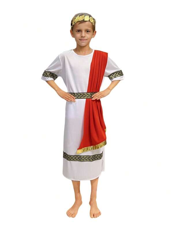 Set di 3 pezzi Costume da nobile romano antico per ragazzi, inclusi veste, copricapo e cintura, adatto per carnevale, Ognissanti, spettacoli, compleanni e varie feste