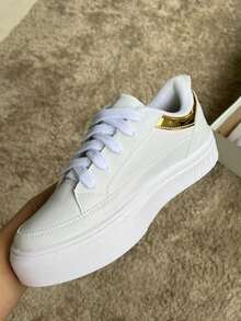 Women's Flat Heart-Shaped Sneakers, Comfortable For Everyday Wear - 金色 - 查看 3