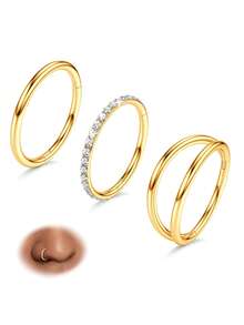 Aros para la nariz de acero inoxidable de titanio 316L, aros dobles brillantes para la nariz de 16G/18G/20G con bisagra y CZ, joyería de piercing para septum, cartílago, hélix, rook, trago y daith de 8mm, 10mm y 12mm - Juego de 3 anillos para la nariz - Ver 22