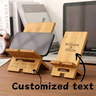 1pc Personalised Phone Stand Simple Bamboo Phone Holder, Pad Holder, Phone Dock, Wooden Phone Holder, Gadget Holder, Office Stand, Minimalist Phone Stand, Suitable For Travel, Business, Outdoor Use, Fashionable Customized Gift For Birthday, Mother's Day, Father's Day, Graduation, Christmas Gift, For Mom, Dad, Best Friend