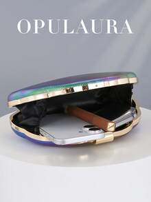 Túi cầm tay da sang trọng hình vỏ sò tối giản OpulAura dành cho nữ - Ví cầm tay dự tiệc sang trọng và quyến rũ, Túi cầm tay dự tiệc lấp lánh, Túi dự tiệc trang trọng, Túi cầm tay dự tiệc cưới lãng mạn, Có kèm dây xích (Họa tiết ngẫu nhiên) - màu xanh lá - Xem 4