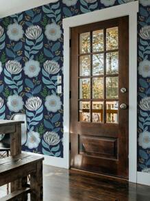 Boho Floral Removable Peel And Stick Wallpaper Paisley Wall Art Wall Decor Blue And White Flowers On Navy Bluekid's Room Self Adhesive Wallpaper Room Decor Home Decor Wallpapers Wall Paper Bathroom Kitchen Wall Stickers Wall Sticker
