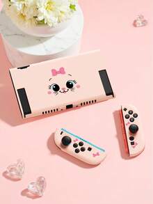 猫咪图案 Switch2 保护壳，兼容新款 Switch 2 7.9 英寸 2025 型号，具有减震防刮的全保护功能，可连接到 Switch NS2 控制器保护壳。这是一款全新个性化时尚定制游戏主机配件，提供白/紫/粉/黑/红四种颜色可选。