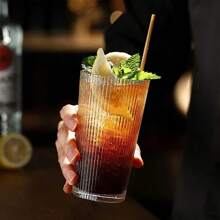 1pc Vertical Striped Transparent Cup With Lid And Straw, For Home Use