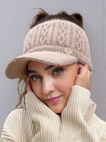 Women's Winter Knitted Hat, Lined, Non-Stretch Acrylic Material, Flat Top, Knitted Structure, Breathable Beret - Foldable Design, Suitable For All Seasons, Striped Craftsmanship, Non-Elastic, Holiday Themed - Multicolor - View 4