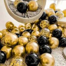 40pcs 12inch Gold Black Mixed Confetti Latex Balloons Birthday Adult Woman Man Party Decorations, Graduation Decor, New Year Decor