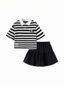 Balabala Girls' Set Summer Children's Clothing 2025 New Big Tween Girl Two Pieces Set - Black and White - View 4