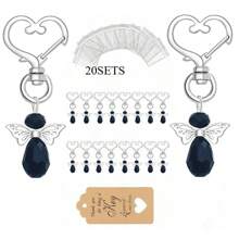 20 Stücke Engel Schlüsselanhänger, Engelsflügel Anhänger Schlüsselanhänger mit Danke-Anhängern und Ziehbandsäckchen aus Organza, Hochzeits-Party-Gastgeschenke, Tauf-Geschenke