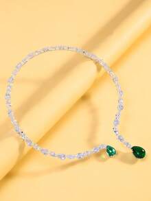 STONEFANS XSBODY 水滴领项链吊坠 女士奢华珠宝可调节水晶开口项链 颈链 婚礼水钻 - 銀綠 - 查看 3