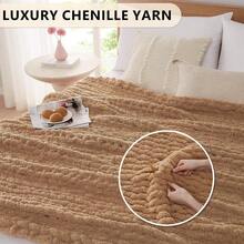 Chunky Knit Blanket - Soft Chenille Yarn Throws 40x50: Handmade Thick Cable Crochet Blanket - Large Chunky Yarn Rope Knot Throw For Couch, Sofa, Bed Home Decor - 譚 - 查看 3