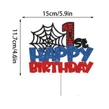 适合 1-9 岁儿童的蜘蛛生日蛋糕装饰，蜘蛛网主题生日快乐蛋糕装饰，生日派对浴室装饰用品 - 彩色 - 查看 2