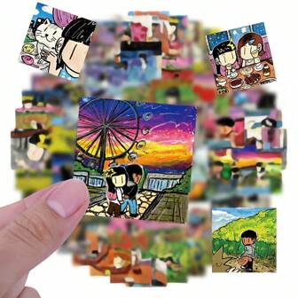 80 piezas Juego de pegatinas de dibujos animados románticos para decorar botellas de agua, guitarras, monopatines, equipaje, manualidades DIY