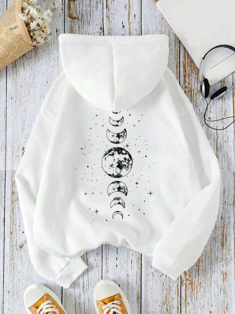 Women's Moon Phases Sweatshirt, Long Sleeve - 白色 - 查看 1