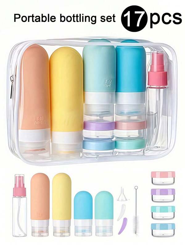 [17PCS Travel Bottles Set]Leakproof Silicone Toiletry Containers - Refillable Cosmetic Bottles For Shampoo, Lotion & Soap With Storage Bag | TSA Approved Travel Essentials