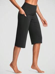 Women's Yoga Capri Pants Straight Leg High Waisted Stretchy Athletic Capris Pants With 3 Pockets For Workout Casual - màu đen - Xem 2