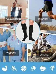 3 Pairs Unisex Compression Knee-High Elastic White Socks For Running, Fitness, Cycling, Basketball, Football, Ice Hockey, Bicycle Riding, Fall - Multicolor - View 8