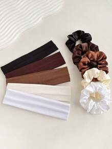 2pcs Set Solid Color Casual Synthetic Hair Scrunchies, Fashion Accessories, Suitable For Women All Seasons
