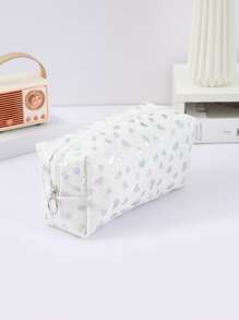 1pc Glossy Heart Pattern Pencil Case, Spacious Space Design Waterproof Material Stationery Storage Bag, Daily Necessities And School Supplies Storage Bag, Fashion School Supplies